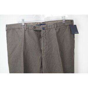 Incotex Olive/Brown Cotton Linen Mens Pants Sz 56 NEW